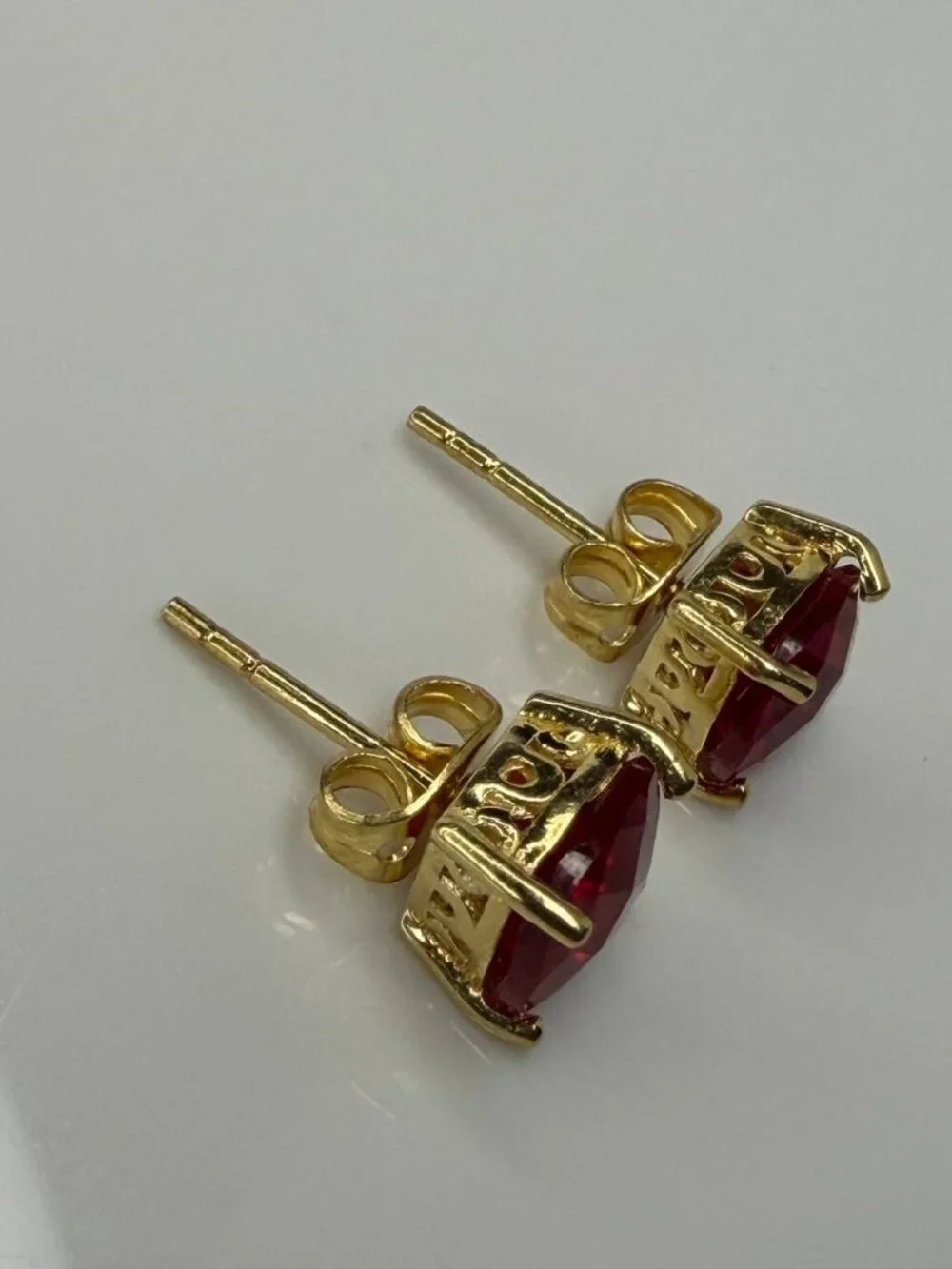 18K Gold Ruby Earrings 3-carat Red Ruby Square Stud Earrings